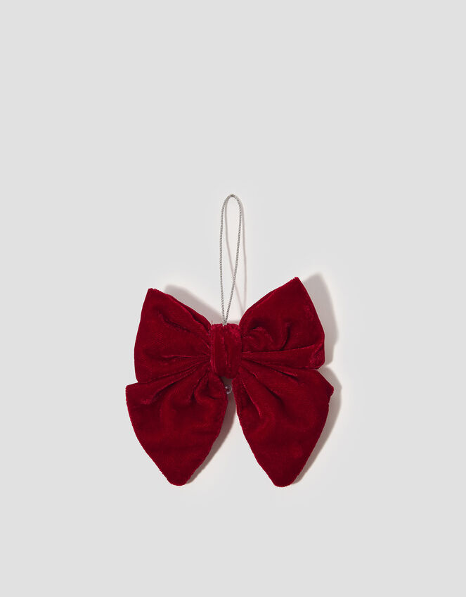 Embellished Pearl Bow Christmas Tree Decoration, Red (RED), large