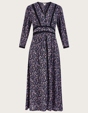 Ditsy Lace Trim Jersey Midi Dress, Purple (PURPLE), large
