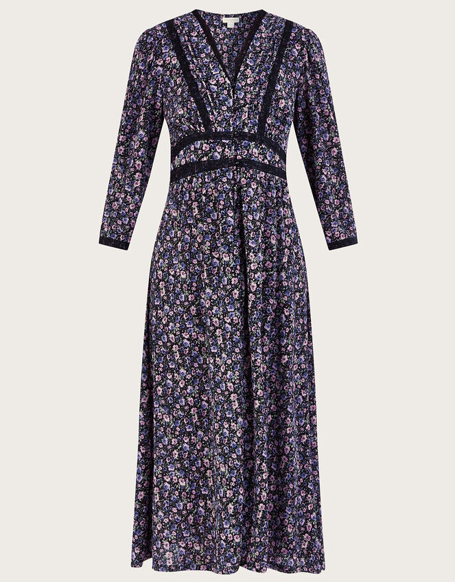 Ditsy Lace Trim Jersey Midi Dress, Purple (PURPLE), large