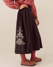 East Cora Floral Embroidered Cotton Twill Skirt, Blue (NAVY), large