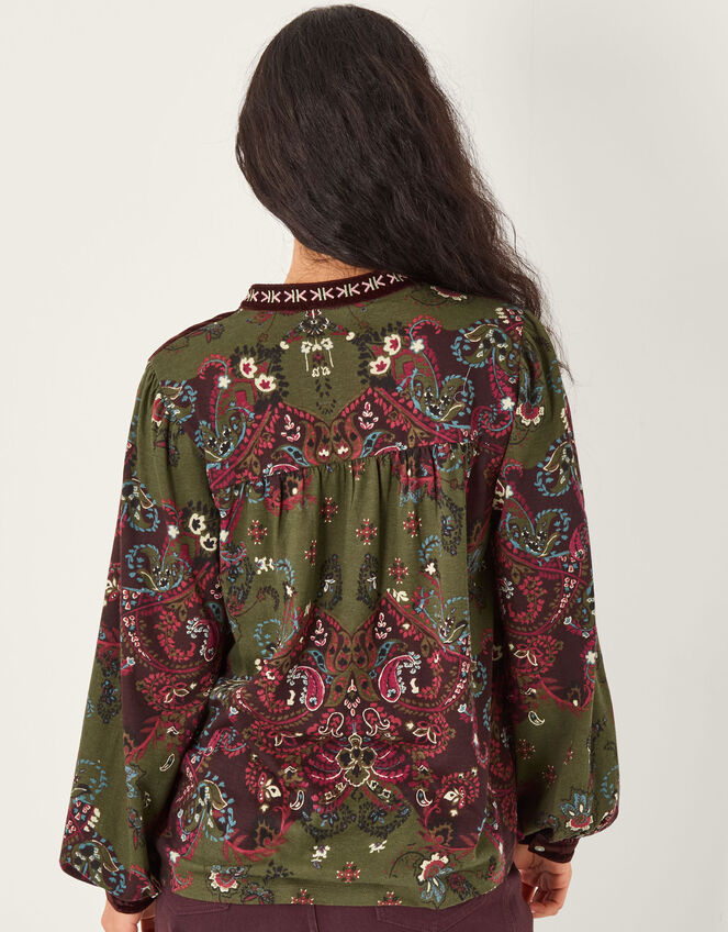 Jemima Paisley Print Jersey Top, Green (GREEN), large