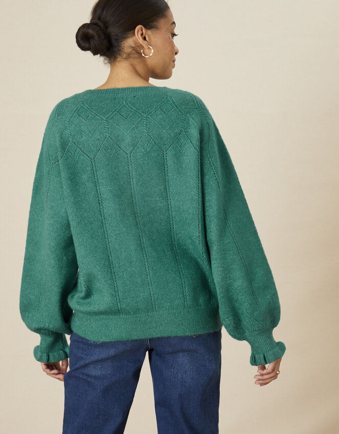 Pretty Pointelle Cardigan, Green (GREEN), large