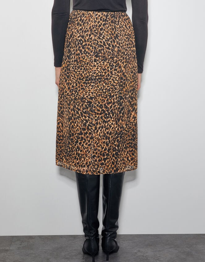 Liza Leopard Print Midi Skirt, Brown (BROWN), large