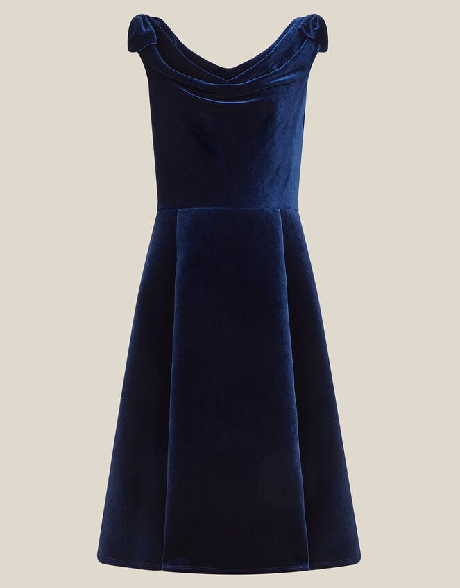 Margot Drape Velvet Party Dress, Blue (NAVY), large