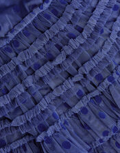 Spot Flock Mesh Tier Dress, Blue (BLUE), large