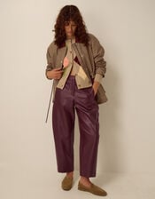 Tara Faux Leather Barrel Trousers, Red (BURGUNDY), large