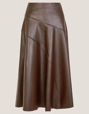 Marnie Faux Leather Midi Skirt, Brown (CHOCOLATE), large
