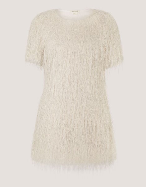 Tori Short Sleeve Fringe Mini Dress, Ivory (IVORY), large