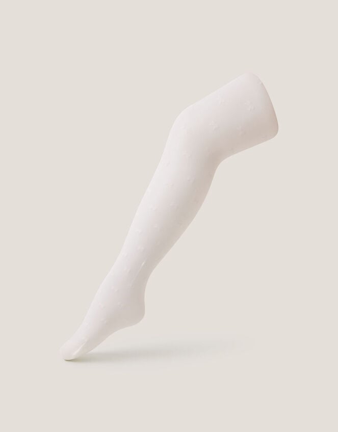 Semi-Sheer Bow Tights, White (WHITE), large