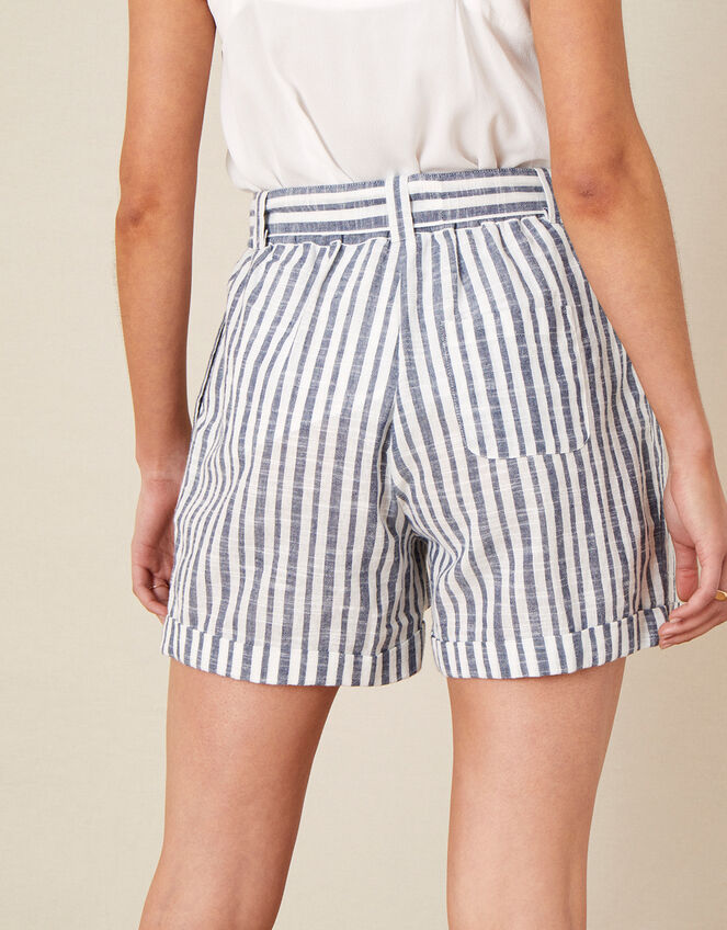 Stripe Print Belted Shorts, Blue (NAVY), large