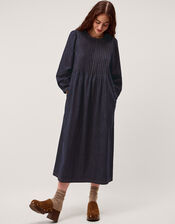 Remy Pintuck Denim Midi Dress, Blue (INDIGO), large