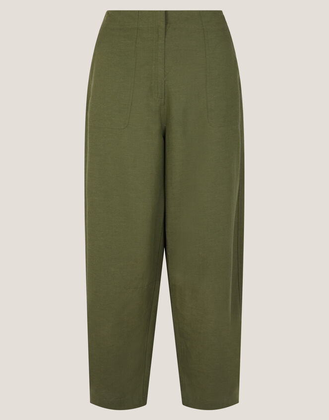 Joanie Linen Blend Barrel Pants, Green (KHAKI), large
