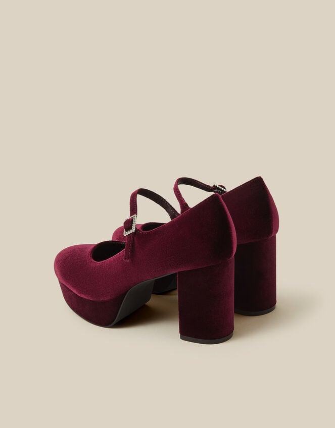 Polly Velvet Mary Jane Platform Heels, Red (BERRY), large
