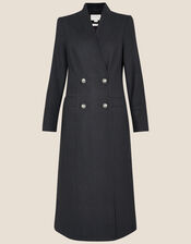 Joey Long Coat in Wool Blend, Black (BLACK), large