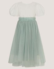 Puff Sleeve Satin Tulle Dress, Green (SAGE), large