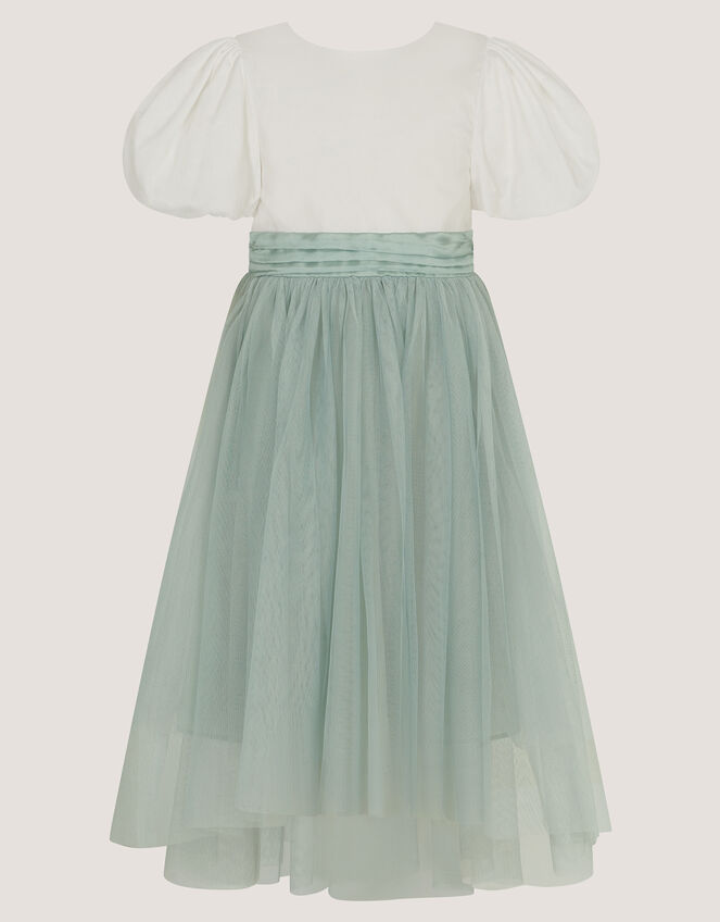 Puff Sleeve Satin Tulle Dress, Green (SAGE), large