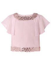 Meghan Sequin Floaty Top, Pink (PINK), large