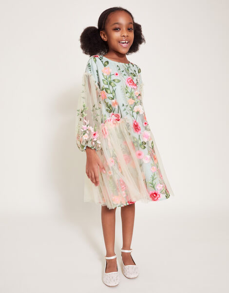 Heather Long Sleeve Floral Embroidered Dress, Multi (MULTI), large