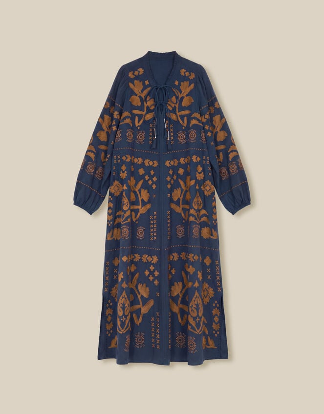 East Joseline Long Sleeve Embroidered Maxi Dress, Blue (NAVY), large