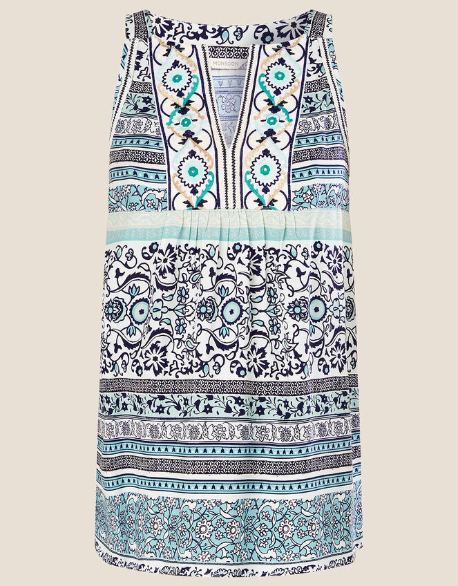Heritage Floral Print Longline Top in LENZING™ ECOVERO™ , Blue (BLUE), large
