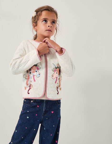 Unicorn Embellished Quilted Jacket, Ivory (IVORY), large