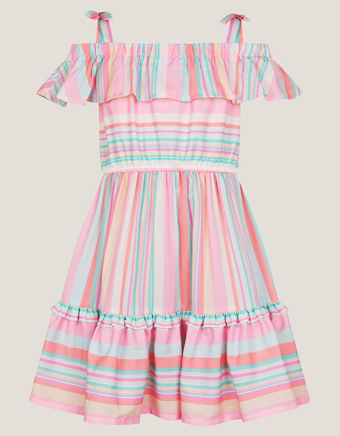 Stripe Woven Ruffle Dress, Multi (MULTI), large