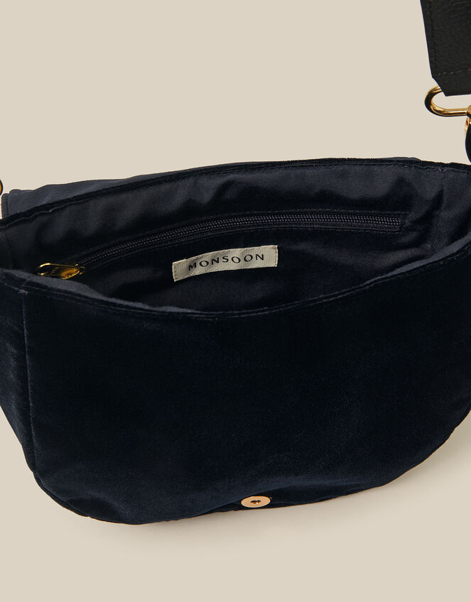 Dori Embroidered Velvet Saddle Crossbody Bag, , large
