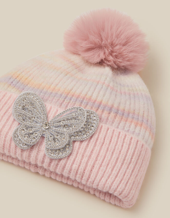 Butterfly Stripe Beanie Hat, Multi (MULTI), large