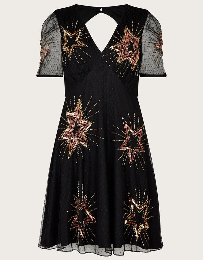 Bronwyn Sequin Star Short Dress, Black (BLACK), large