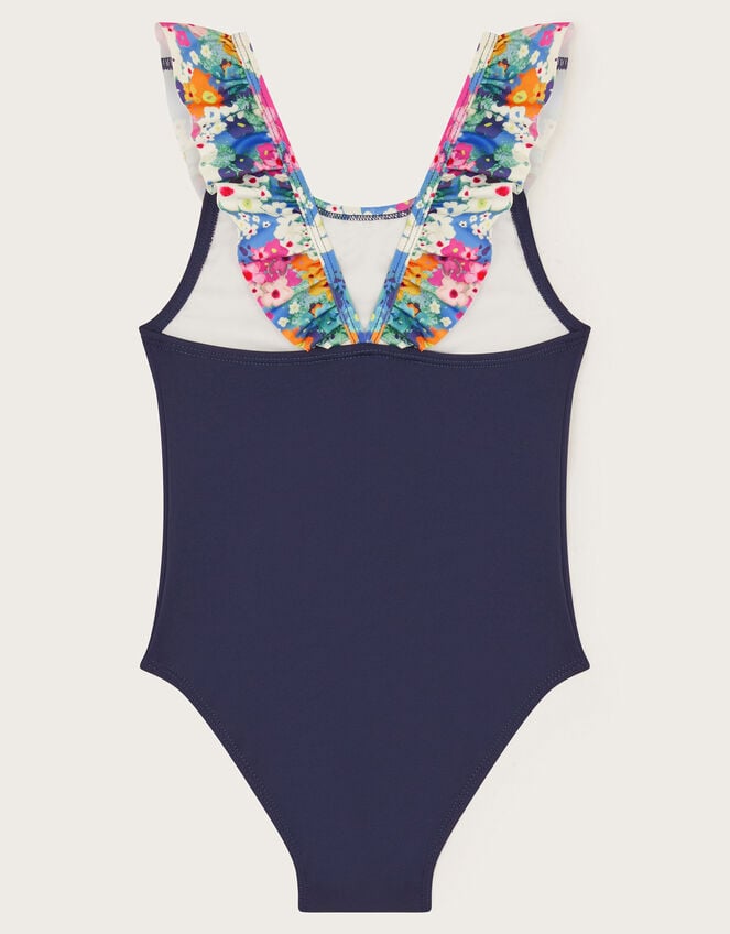 Floral Frill Swimsuit, Blue (NAVY), large
