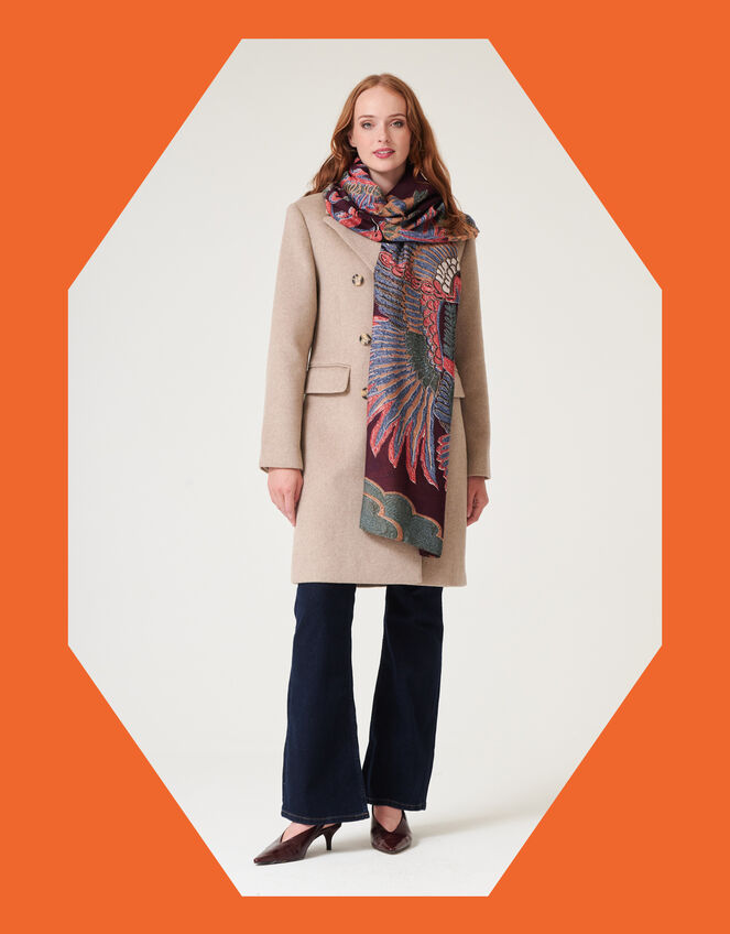 One Hundred Scarf Crane Print Lightweight Scarf, , large