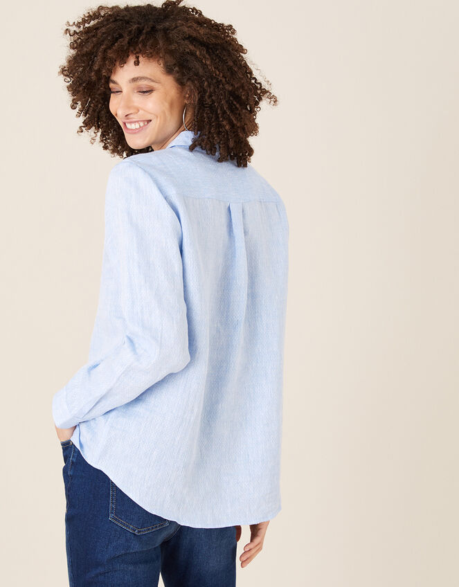 Dobby Shirt in Pure Linen, Blue (BLUE), large