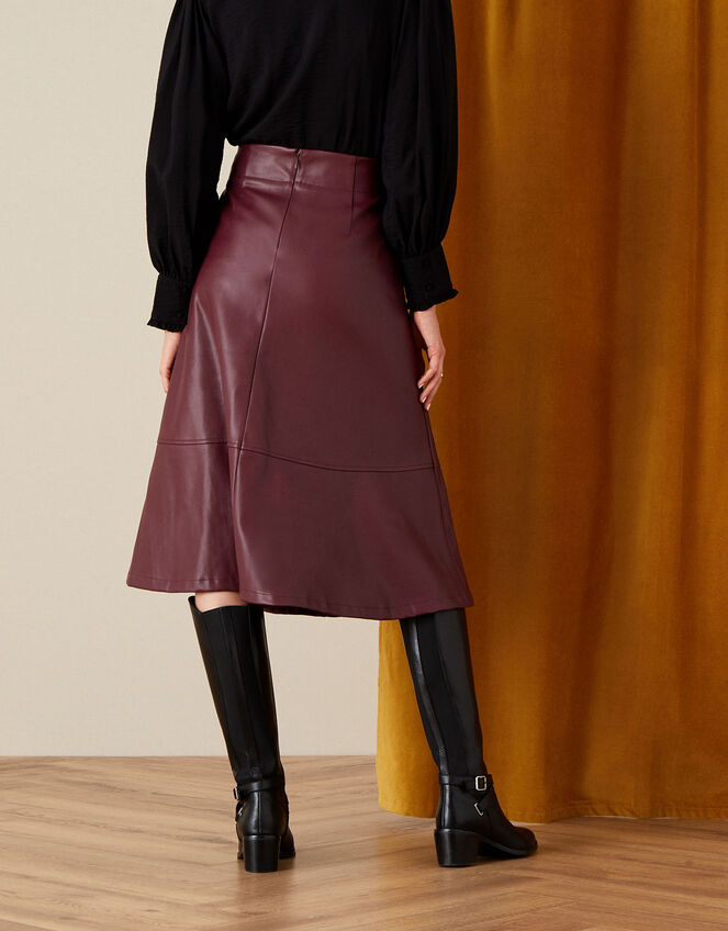 Belted Leather-Look Skirt, Purple (PURPLE), large