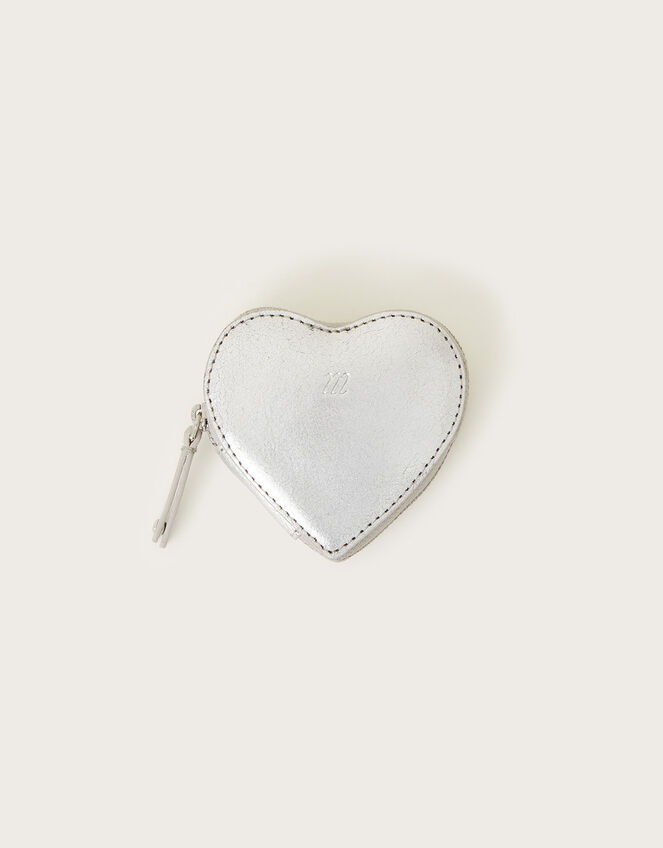 Metallic Leather Heart Purse, Silver (SILVER), large