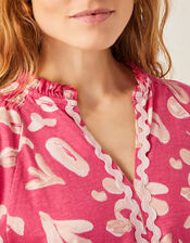 Rosie Abstract Print Jersey Blouse, Pink (PINK), large