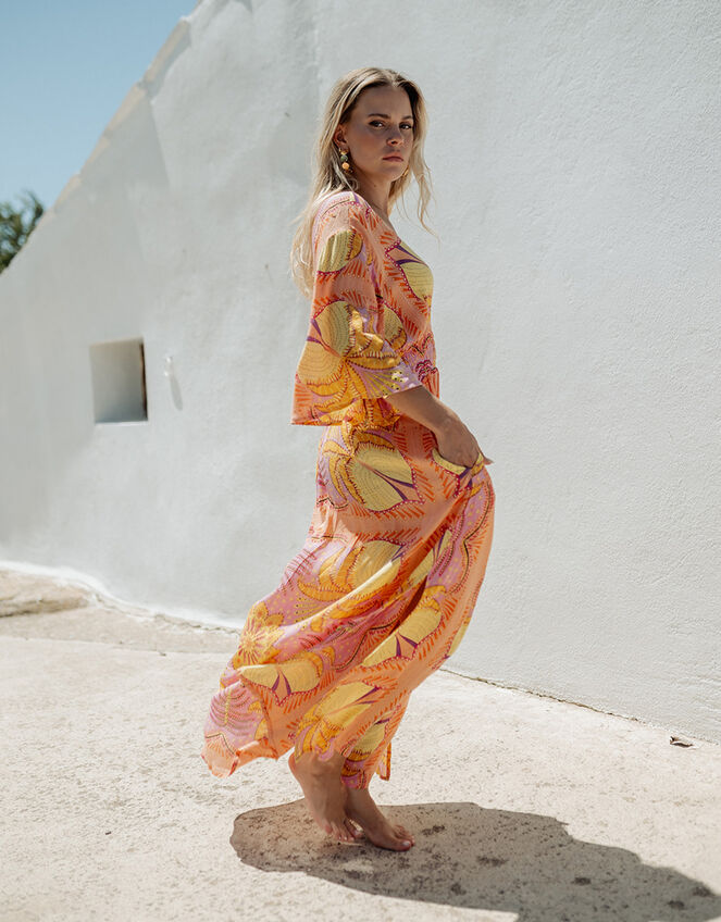 Piti Cuiti Plunge Floral Print Maxi Dress , Orange (ORANGE), large