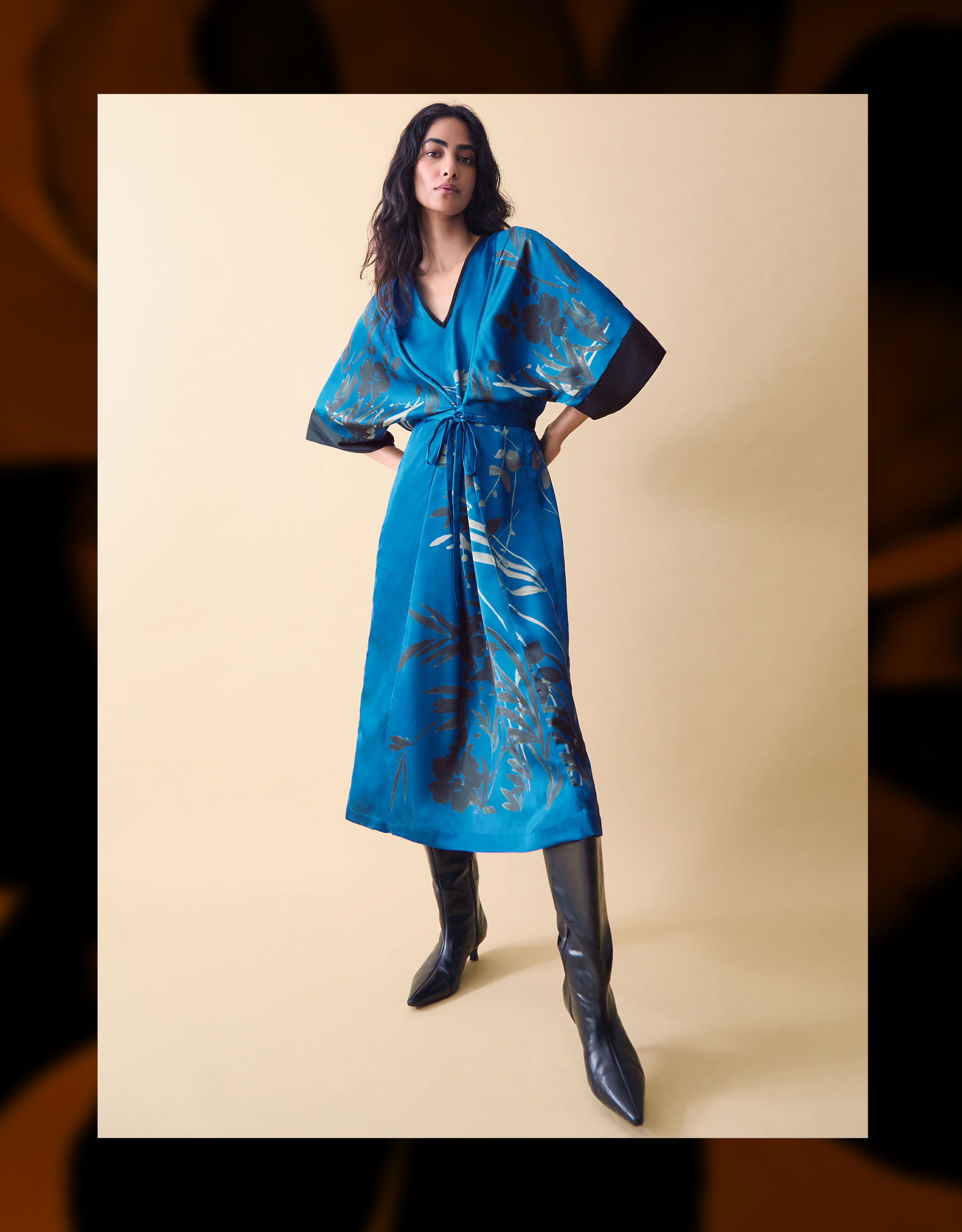 Clemence Lian Floral Print Kimono Dress Blue