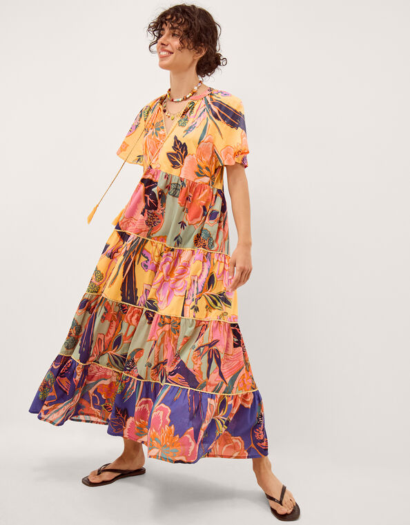 Carmen Floral Tiered Midi Dress, Multi (MULTI), large