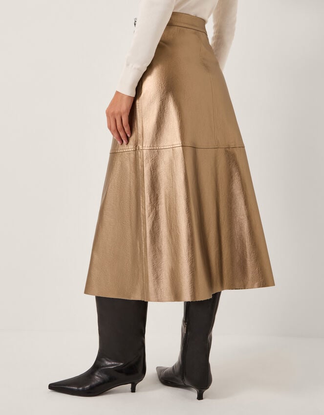 Pippa Faux Leather Midi Skirt, Bronze (BRONZE), large