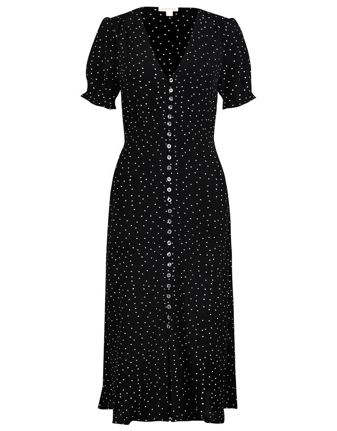 Spot Print Midi Dress in Sustainable Viscose, Black (BLACK), large