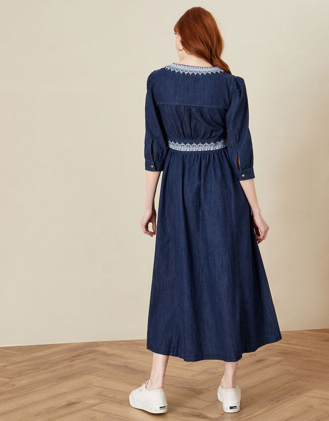 Bria Embroidered Denim Dress, Blue (DENIM BLUE), large