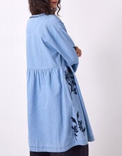 East Andie Embroidered Denim Mini Dress, Blue (BLUE), large