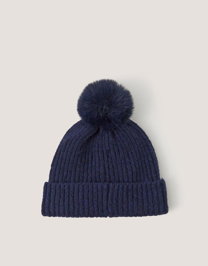 Velvet Bow Beanie Hat, Blue (NAVY), large