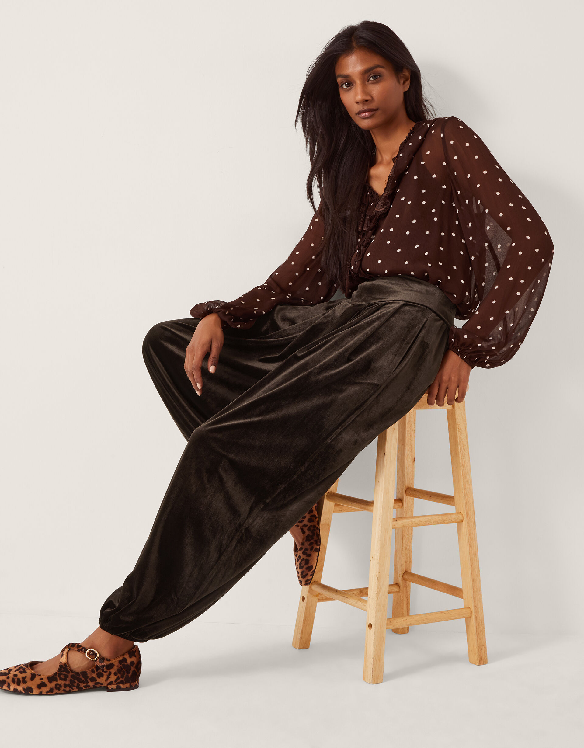 Victoria Velvet Harem Trousers Brown | Trousers & Shorts | Monsoon