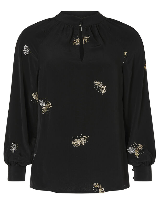 Peacock Embellished Blouse, Black (BLACK), large