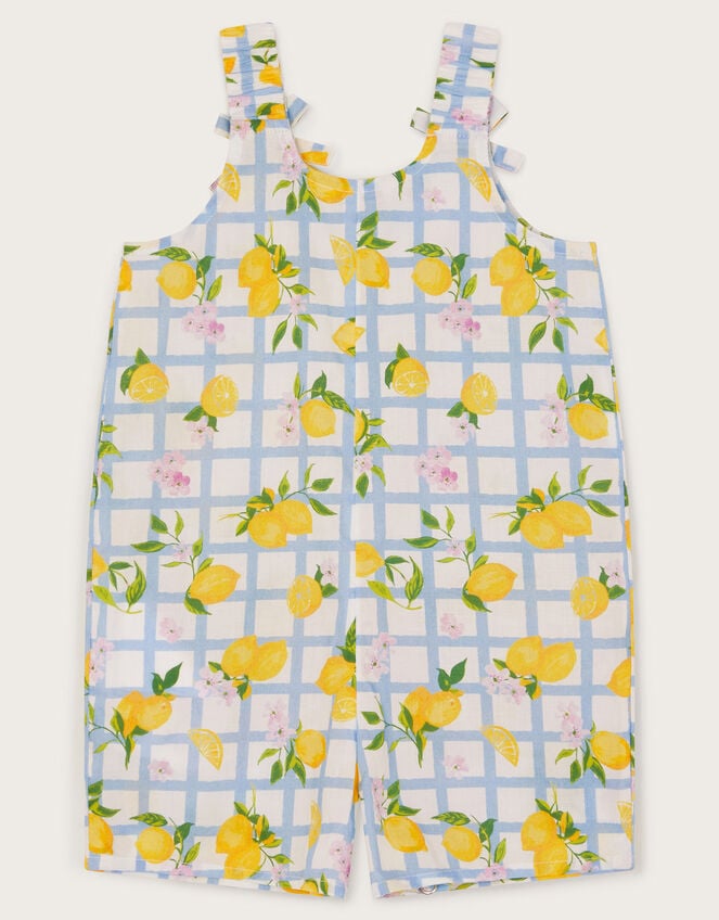 Baby Lemon Tile Print Romper, Blue (BLUE), large