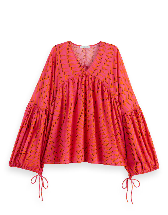 Scotch & Soda Abstract Print Crinkle Top, Pink (PINK), large