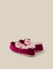 Bow Faux Fur Velvet Slippers, Red (BURGUNDY), large