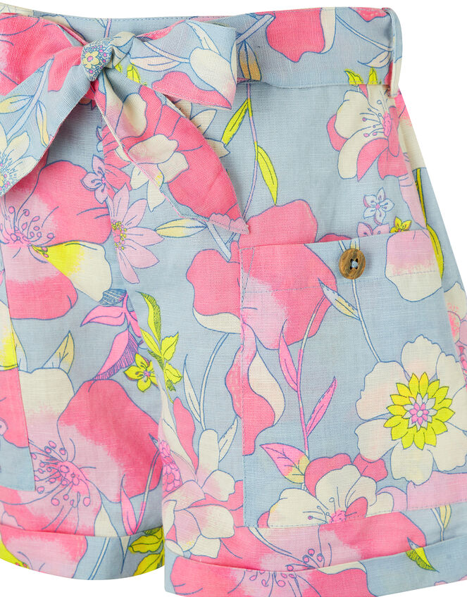 Octavia Floral Shorts in Linen and Organic Cotton, Blue (BLUE), large