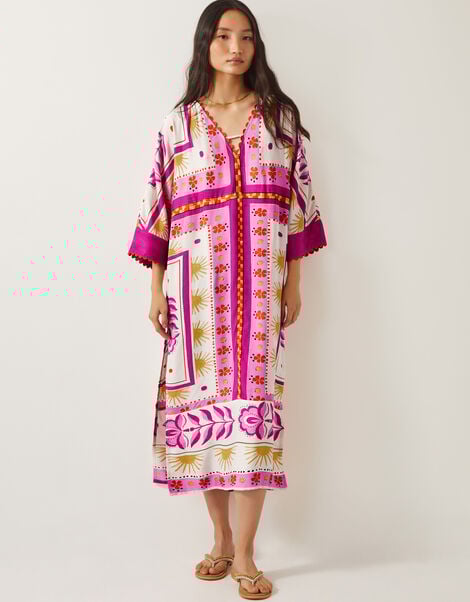Tina Summer Floral Maxi Kaftan Dress, Pink (PINK), large